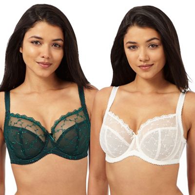 Pack of two dark green and cream t-shirt bras